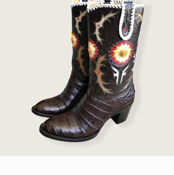 RARE Frye LIMITED EDITION Jennifer Estes Floral Crocodile Leather Cowboy Boot - Picture 6 of 9